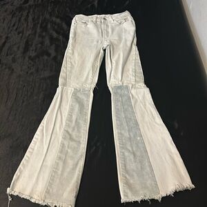 White with fade blue high rise flare jeans. Size 1.